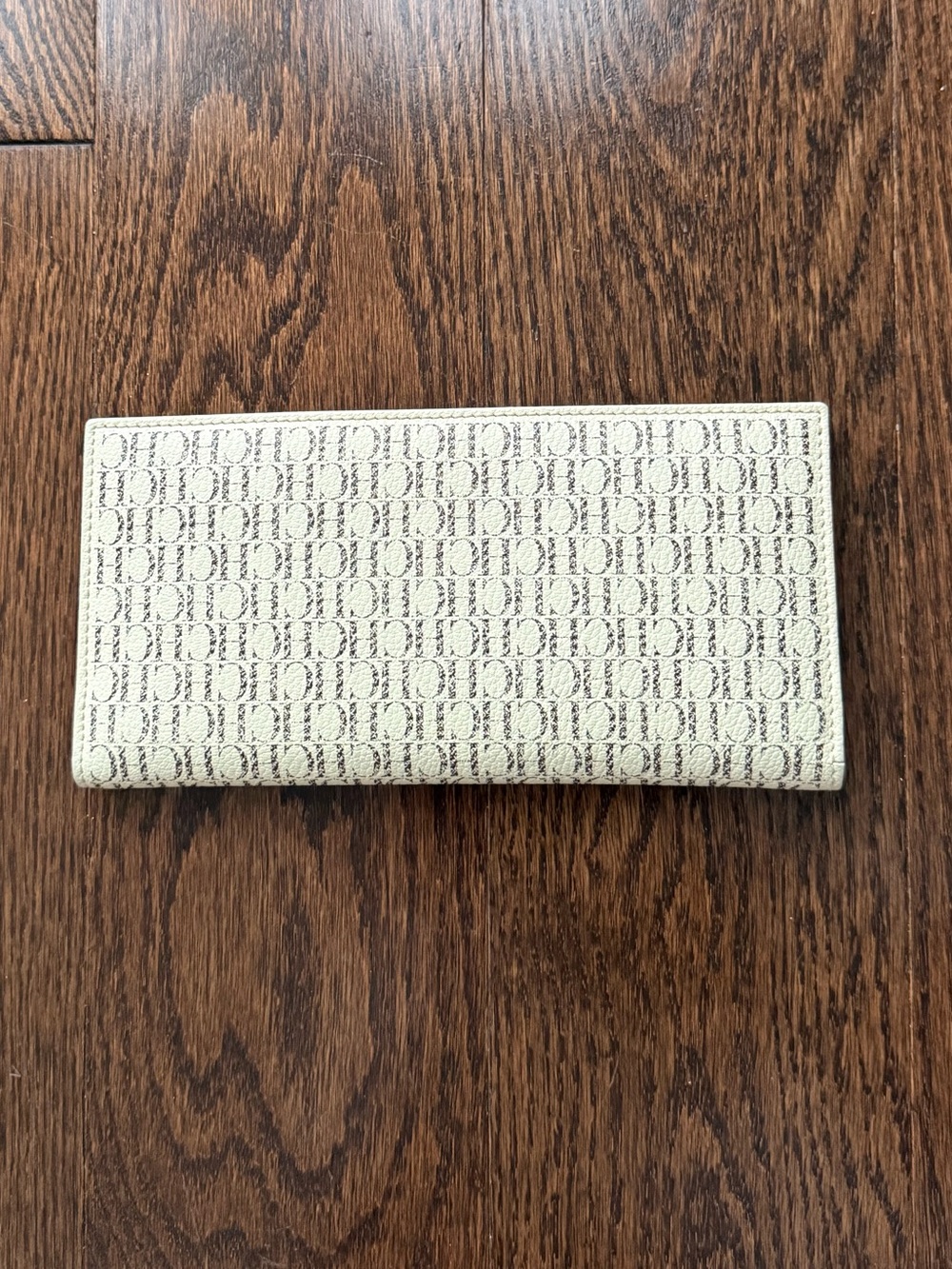 Carolina Herrera Fold-Over American Wallet Monogram with Red Accents